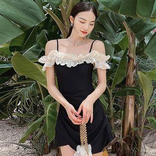 Cold-shoulder Ruffled Swim Dress