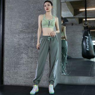 Set: Short Sleeve Sport Top + Sport Bralette + Striped Sweatpants