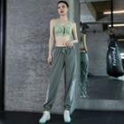Set: Short Sleeve Sport Top + Sport Bralette + Striped Sweatpants