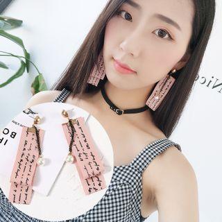 Lettering Dangle Earring 1 Pair - Pink & Gold - One Size
