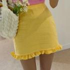 Zip-side Frill-hem Miniskirt