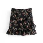 Frill Trim Floral Print Mini A-line Skirt