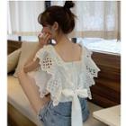 Sleeveless Perforated Ruffled Cropped Top