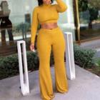 Set: Plain Knit Crop Top + Plain Knit Pants