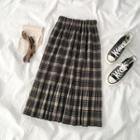 Plaid Midi A-line Skirt Plaid - Black & Almond - One Size
