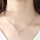 925 Sterling Silver Rhinestone Leaf Pendant Necklace As Shown In Figure - One Size