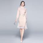 Set: Long-sleeve Knit Dress + Mesh Skirt