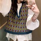 Puff-sleeve Blouse / Printed Sweater Vest