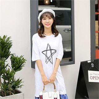 Elbow-sleeve Star Print T-shirt Dress