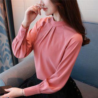 Balloon-sleeve Mock Neck Blouse