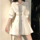 Elbow-sleeve A-line Shirt Dress White - One Size