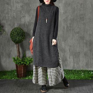 Mock Neck Sleeveless Midi Knit Dress As Shown In Figure - One Size