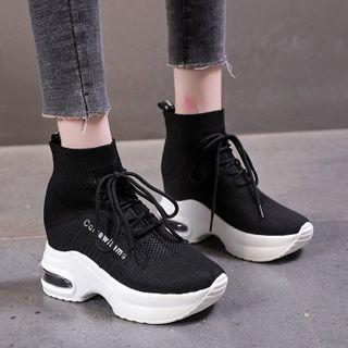 Wedge-heel Knit Sneakers