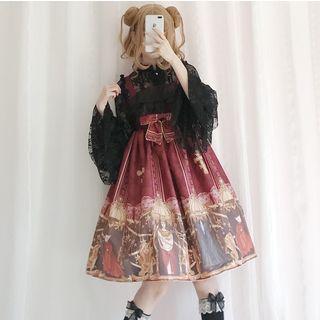 Long-sleeve Lace Top / Bow-accent Jumper Dress