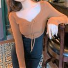 Long-sleeve Two Tone Knit Dress Brown - One Size