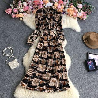 Print Accordion Pleated Maxi A-line Dress