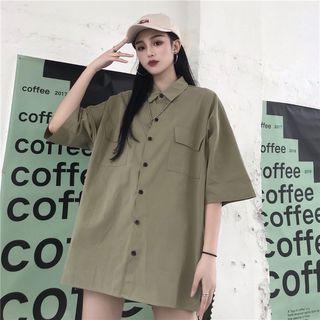 Elbow-sleeve Applique Shirt