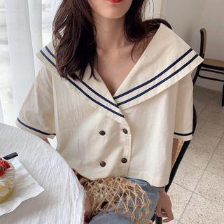 Double Breasted Short-sleeve Top Milky White - One Size