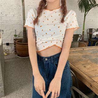 Patterned Ruffled Cropped Top