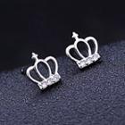 925 Sterling Silver Rhinestone Crown Earring 1 Pair - As Shown In Figure - One Size