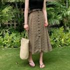 Floral Print Button-detail Skirt