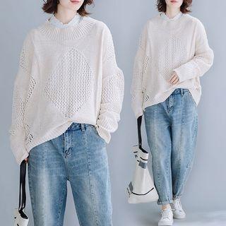 Knit Cutout Round-neck Sweater Off-white - L