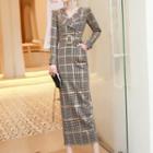 Plaid Belted Midi Sheath Blazer Dress