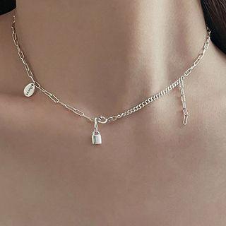 Lock Charm Chunky Chain Necklace Silver - One Size