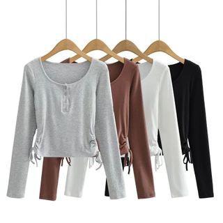 Long-sleeve Drawstring Henley T-shirt