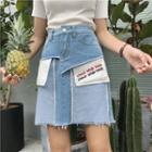 Fray Trim Panel Denim Pencil Skirt