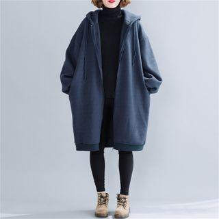 Hood Zip Long Jacket Navy Blue - One Size