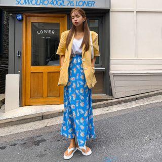 Padded-shoulder Linen Blend Boxy Blazer