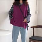 V-neck Knit Vest / Striped Long-sleeve T-shirt / Cropped Straight-cut Jeans