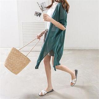 Open-front Linen-blend Long Cardigan