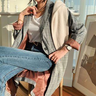 Glen Plaid Chesterfield Coat Gray - One Size