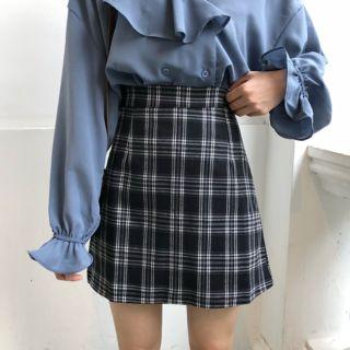 High-waist Plaid A-line Skort