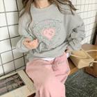 Loose-fit Long-sleeve Printed Sweatshirt Gray - One Size