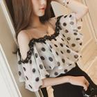 Dotted Cold Shoulder Short-sleeve Chiffon Blouse