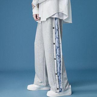 High-waist Side Breasted Printed Wide-leg Pants