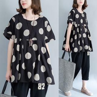 Short-sleeve Dotted Shirred Top