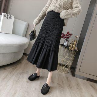 Ruched Knit A-line Long Skirt