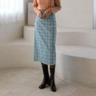 Corduroy Long Plaid Skirt