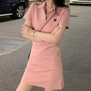 Short-sleeve Heart Embroidery Polo Shirt / Dress