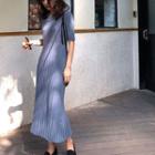 Elbow-sleeve Knit Midi A-line Dress