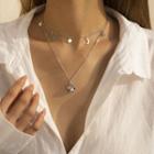 Moon & Star Faux Pearl Pendant Alloy Layered Choker Necklace