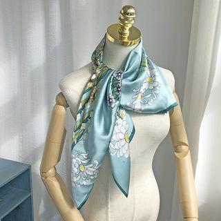 Printed Silk Scarf Bluish Green - One Size