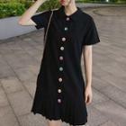 Short-sleeve Pleated Color Buttoned Polo Dress