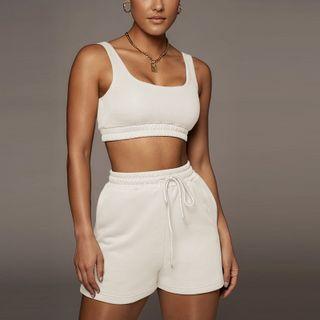 Set: Plain Crop Tank Top + Shorts