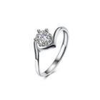 925 Sterling Silver Fashion Simple Geometric Round Cubic Zircon Adjustable Ring Silver - One Size
