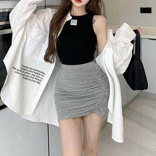Lettering Shirt / Tank Top / Drawstring Mini Pencil Skirt